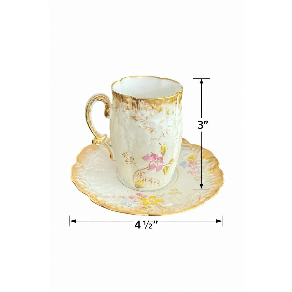 Antique M Redon Limoges Hand Painted Porcelain Demitasse Cup and Saucer ca 1880s